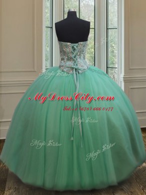 Three Piece Apple Green Sweetheart Lace Up Beading Sweet 16 Dresses Sleeveless