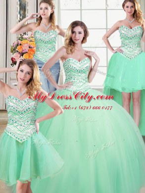 Four Piece Tulle Sweetheart Sleeveless Lace Up Beading Sweet 16 Dresses in Apple Green