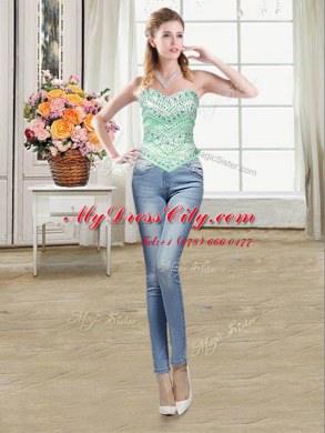 Four Piece Tulle Sweetheart Sleeveless Lace Up Beading Sweet 16 Dresses in Apple Green