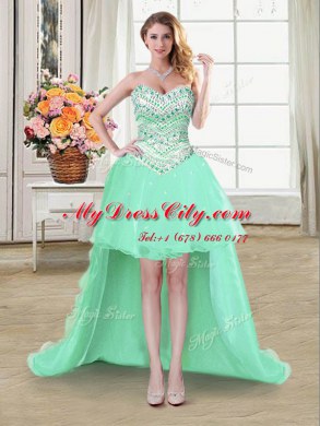 Four Piece Tulle Sweetheart Sleeveless Lace Up Beading Sweet 16 Dresses in Apple Green