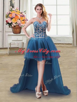 Four Piece Sweetheart Sleeveless Lace Up Sweet 16 Quinceanera Dress Teal Tulle