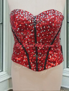 Three Piece Beading and Ruffled Layers Quinceanera Dresses Black and Red Lace Up Sleeveless Floor Length