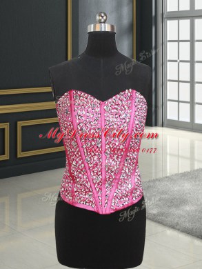 Beauteous Four Piece Hot Pink Ball Gowns Organza Sweetheart Sleeveless Beading and Ruffles Floor Length Lace Up Sweet 16 Dresses