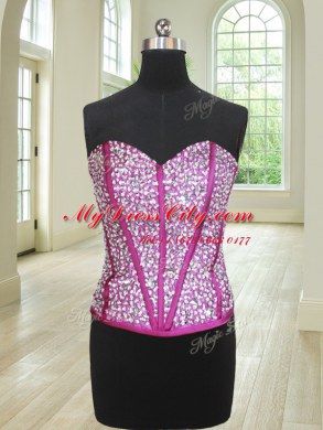 Sophisticated Four Piece Fuchsia Lace Up Sweet 16 Dress Beading and Ruffles Sleeveless Floor Length