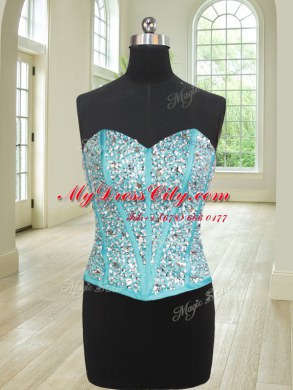 Wonderful Three Piece Blue And White Quinceanera Gown Organza Sleeveless Beading and Ruffles