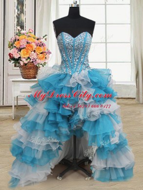 Sleeveless Beading and Ruffles Lace Up Quince Ball Gowns