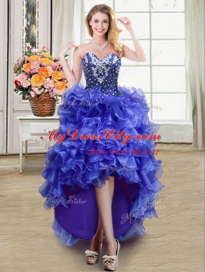 Four Piece Sleeveless Floor Length Beading and Ruffles Lace Up Quinceanera Gowns with Royal Blue