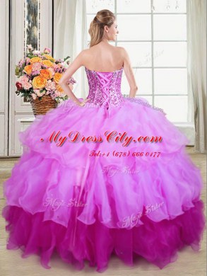 Multi-color Lace Up Ball Gown Prom Dress Ruffles and Sequins Sleeveless Floor Length