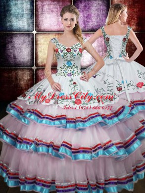 Smart Straps Taffeta Sleeveless Floor Length Sweet 16 Dresses and Beading and Embroidery