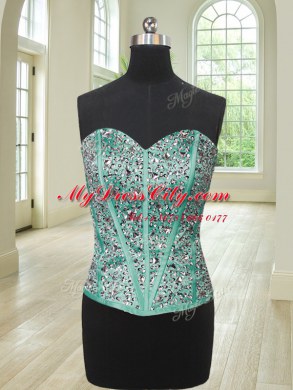 Four Piece Turquoise Lace Up Quince Ball Gowns Beading and Ruffles Sleeveless Floor Length