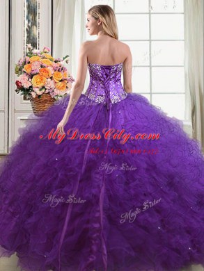 Dramatic Sleeveless Beading and Ruffles Lace Up Quinceanera Gown