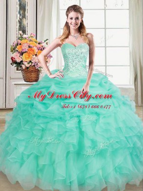 Pick Ups Floor Length Ball Gowns Sleeveless Apple Green Quinceanera Dress Lace Up