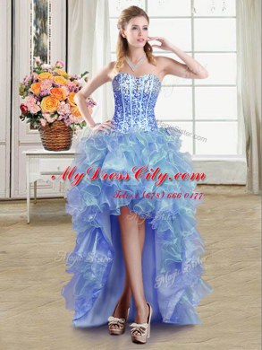 Sexy Four Piece Sequins Multi-color Sleeveless Organza Lace Up Vestidos de Quinceanera for Military Ball and Sweet 16 and Quinceanera