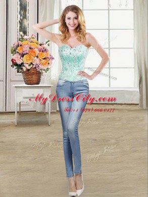 Four Piece Beading and Ruffles and Pick Ups Sweet 16 Quinceanera Dress Apple Green Lace Up Sleeveless Floor Length