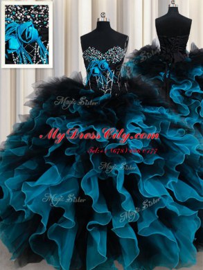Graceful Floor Length Black and Blue Quinceanera Dresses Sweetheart Sleeveless Lace Up