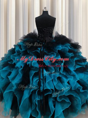 Graceful Floor Length Black and Blue Quinceanera Dresses Sweetheart Sleeveless Lace Up