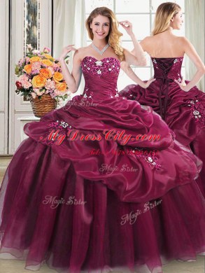 Best Selling Four Piece Sweetheart Sleeveless Organza 15th Birthday Dress Beading and Appliques and Pick Ups Lace Up