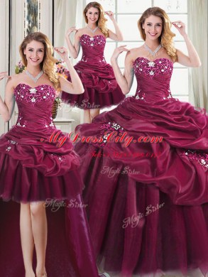 Best Selling Four Piece Sweetheart Sleeveless Organza 15th Birthday Dress Beading and Appliques and Pick Ups Lace Up