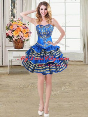 Three Piece Blue Taffeta Lace Up Quinceanera Gown Sleeveless Floor Length Beading and Embroidery and Ruffled Layers