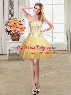Flare Three Piece Beading and Sequins Sweet 16 Dress Gold Lace Up Sleeveless Floor Length