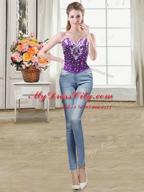 Three Piece Eggplant Purple Sleeveless Floor Length Beading and Ruffles Lace Up 15 Quinceanera Dress