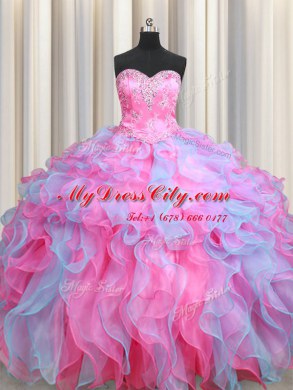 Multi-color Organza Lace Up Sweet 16 Quinceanera Dress Sleeveless Floor Length Beading and Ruffles