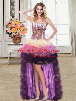 Glamorous Four Piece Sleeveless Floor Length Beading and Ruffles Lace Up Vestidos de Quinceanera with Multi-color