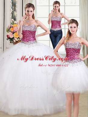New Arrival Three Piece Sweetheart Sleeveless Tulle Vestidos de Quinceanera Beading Lace Up