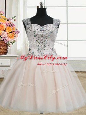 Three Piece Straps Pink Sleeveless Beading Floor Length Sweet 16 Dresses