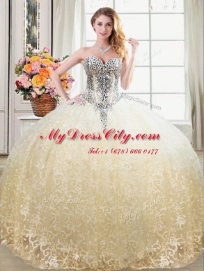 Attractive Champagne Sleeveless Tulle and Lace Lace Up 15 Quinceanera Dress for Military Ball and Sweet 16 and Quinceanera