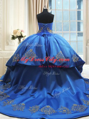 Flare Sleeveless Court Train Beading and Embroidery Lace Up Sweet 16 Quinceanera Dress