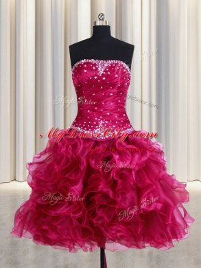 Four Piece Burgundy Sleeveless Beading and Ruffles Floor Length Sweet 16 Quinceanera Dress