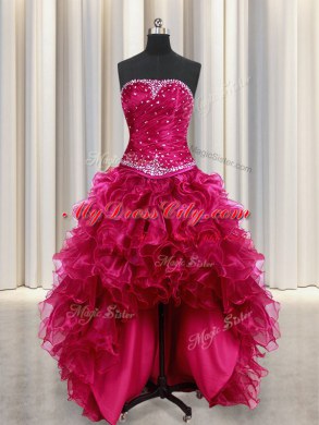 Four Piece Burgundy Sleeveless Beading and Ruffles Floor Length Sweet 16 Quinceanera Dress