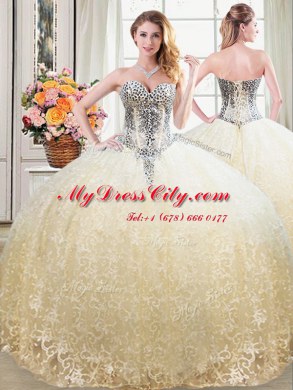 Four Piece Floor Length Champagne Sweet 16 Dresses Tulle and Lace Sleeveless Beading and Lace
