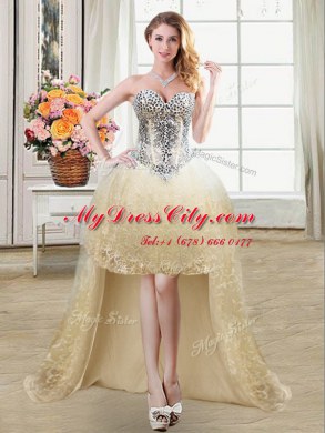Four Piece Floor Length Champagne Sweet 16 Dresses Tulle and Lace Sleeveless Beading and Lace