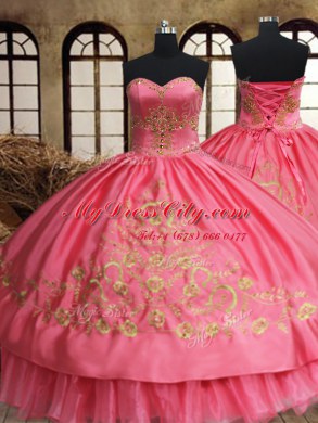 Fashionable Sleeveless Organza and Taffeta Floor Length Lace Up Quinceanera Dresses in Pink with Beading and Embroidery
