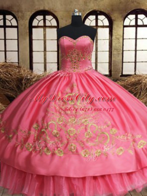 Fashionable Sleeveless Organza and Taffeta Floor Length Lace Up Quinceanera Dresses in Pink with Beading and Embroidery