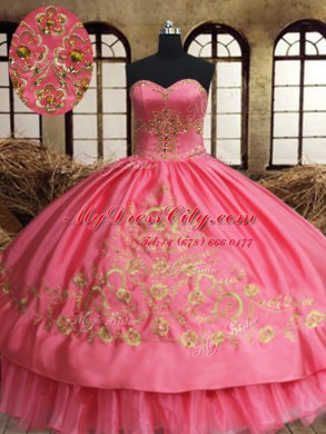 Fashionable Sleeveless Organza and Taffeta Floor Length Lace Up Quinceanera Dresses in Pink with Beading and Embroidery