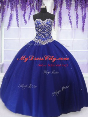 Fitting Three Piece Royal Blue Vestidos de Quinceanera Military Ball and Sweet 16 and Quinceanera and For with Beading Sweetheart Sleeveless Lace Up