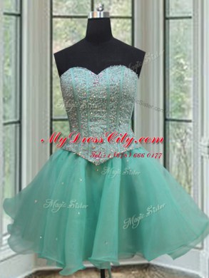 Three Piece Organza Sweetheart Sleeveless Lace Up Beading and Ruffles and Pick Ups Quinceanera Dresses in Turquoise