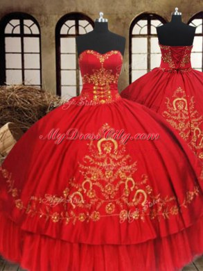 Floor Length Wine Red Sweet 16 Dress Organza and Taffeta Sleeveless Beading and Embroidery