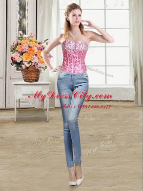 Best Four Piece Multi-color Lace Up Ball Gown Prom Dress Ruffles and Sequins Sleeveless Floor Length