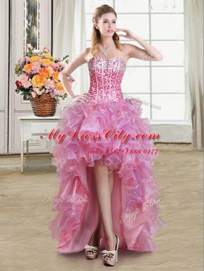 Best Four Piece Multi-color Lace Up Ball Gown Prom Dress Ruffles and Sequins Sleeveless Floor Length