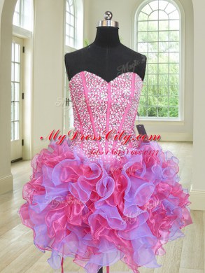 Inexpensive Three Piece Multi-color Ball Gowns Beading and Ruffles 15 Quinceanera Dress Lace Up Organza Sleeveless Floor Length