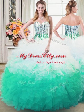 Sweetheart Sleeveless Lace Up Quinceanera Gown Multi-color Organza