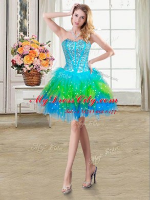Three Piece Multi-color Quinceanera Gowns Military Ball and Sweet 16 and Quinceanera and For with Beading and Ruffled Layers Sweetheart Sleeveless Lace Up