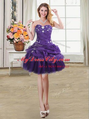 Four Piece Pick Ups Ball Gowns Quinceanera Dresses Purple Sweetheart Organza Sleeveless Floor Length Lace Up