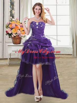 Four Piece Pick Ups Ball Gowns Quinceanera Dresses Purple Sweetheart Organza Sleeveless Floor Length Lace Up