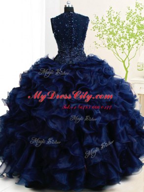 Most Popular Four Piece Straps Sleeveless Organza Quinceanera Dress Beading and Ruffles Zipper