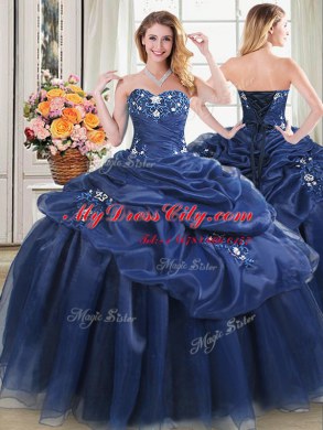 Navy Blue Vestidos de Quinceanera Military Ball and Sweet 16 and Quinceanera and For with Beading and Pick Ups Sweetheart Sleeveless Lace Up